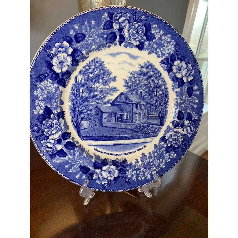 Washington's Headquarters At Valley Forge Plate Blue Transferware Adams Vintage